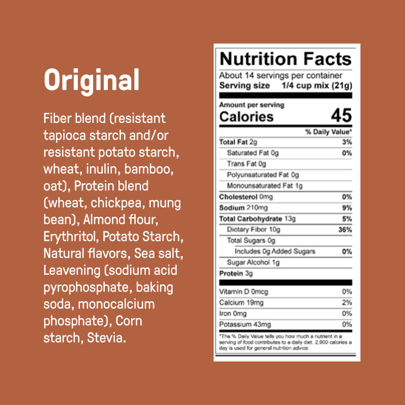 Carbonaut's Low Carb Original Pancake and Waffle Mix ingredients and Nutrition Facts Panel.