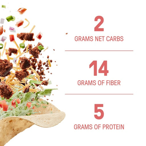 These delicious low carb tortillas have only 2 grams of net carbs! There are 14 grams of fiber and 5 grams of protein per serving!