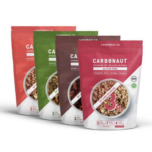 SEND YOUR TASTEBUDS INTO LOW CARB ORBIT WITH GALATICALLY GOOD GRANOLA.  Carbonaut’s gluten free Granola boasts a satisfyingly snackable low net carb secret—a payload of nuts & seeds paired with delicious flavors for crunchy clusters as crisp by the hearty handful as they are with your favorite milk.