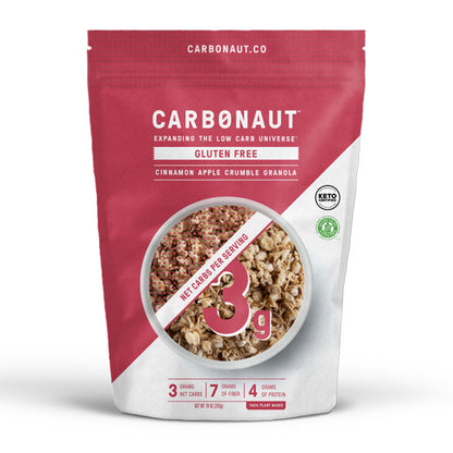 Front of pack image for our delicious Low Carb, Gluten Free Cinnamon Apple Crumble Granola with only 3 grams of net carbs!