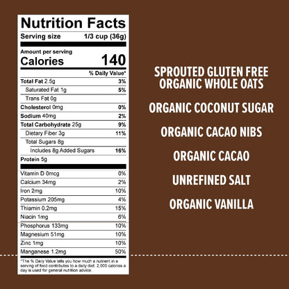 Sprouted Cacao Nib Organic Instant Oatmeal