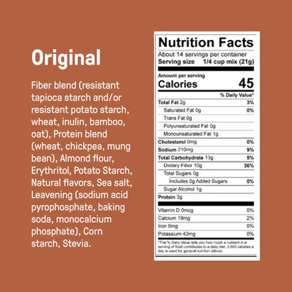 Carbonaut's Low Carb Original Pancake and Waffle Mix ingredients and Nutrition Facts Panel. 