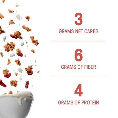 Low Carb Gluten Free Strawberry Vanilla Crisp Granola! 6 grams of fiber, 4 grams of protein, and only 3 grams of net carbs!