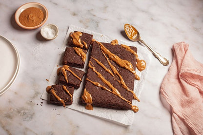 Carbonaut's low carb decadent brownies with a mouth watering peanut butter sauce. 
