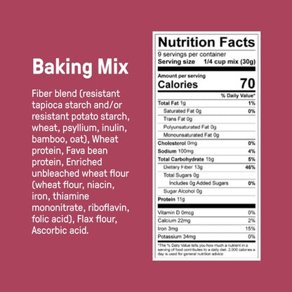 Carbonaut's Low Carb Baking Mix ingredients and Nutrition Facts Panel. Only 2 net carbs per serving!